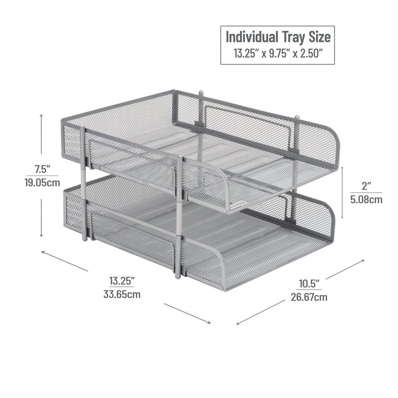 Mind Reader Stackable Paper Tray, Desktop Organizer, File Storage, Office, Metal Mesh, 2 Pc, Silver - Image 3